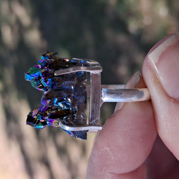 New Titanium Druzy 925 Silver Ring. - Picture 12 of 16
